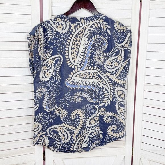 Van Heusen Paisley Cap Sleeve Button Front Shirt Blouse Blue XS - Picture 8 of 11